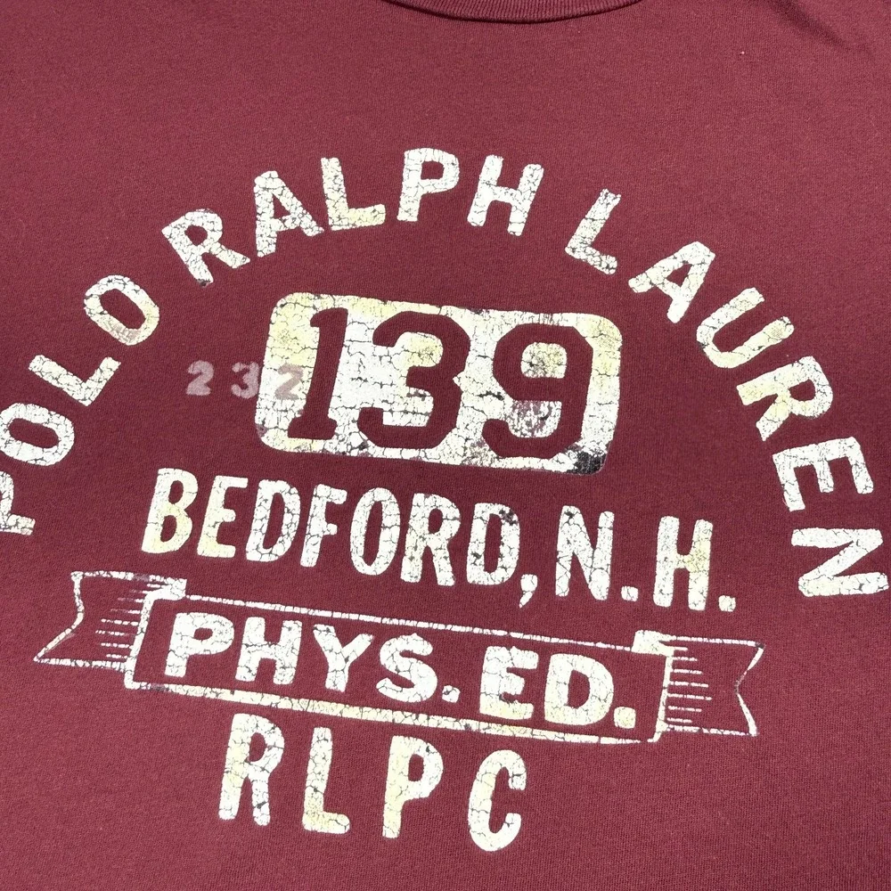 Polo Ralph Lauren Shirt Mens XL Burgundy Graphic Bedford Phys Ed Long Sleeve Tee